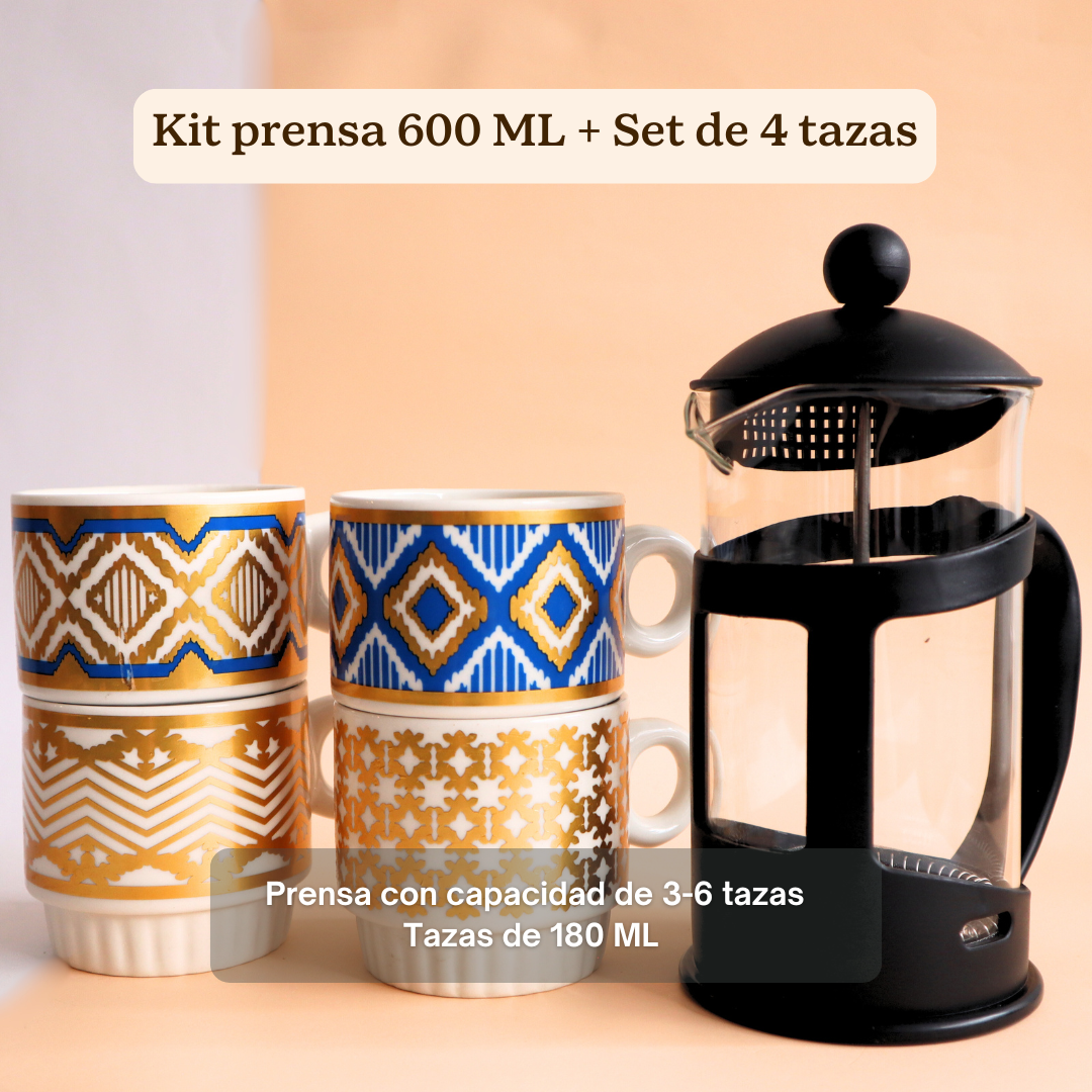 Kit Prensa 600 ML+ Set de 4 tazas