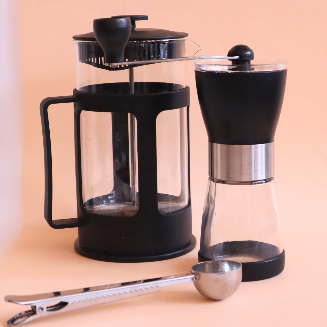Set Prensa Francesa de 1000 ML + Molino manual y cuchara gratis