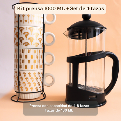 Kit prensa 1000 ML + Set de 4 tazas