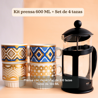 Kit Prensa 600 ML+ Set de 4 tazas