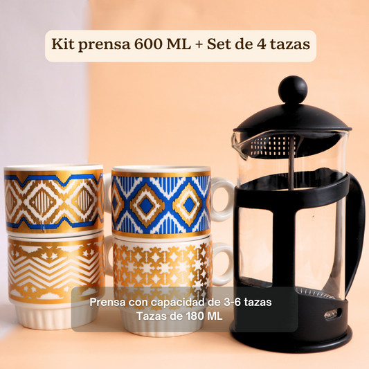 Kit Prensa 600 ML+ Set de 4 tazas